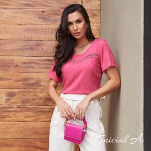 Blusa Emília Inicial A - Rosa