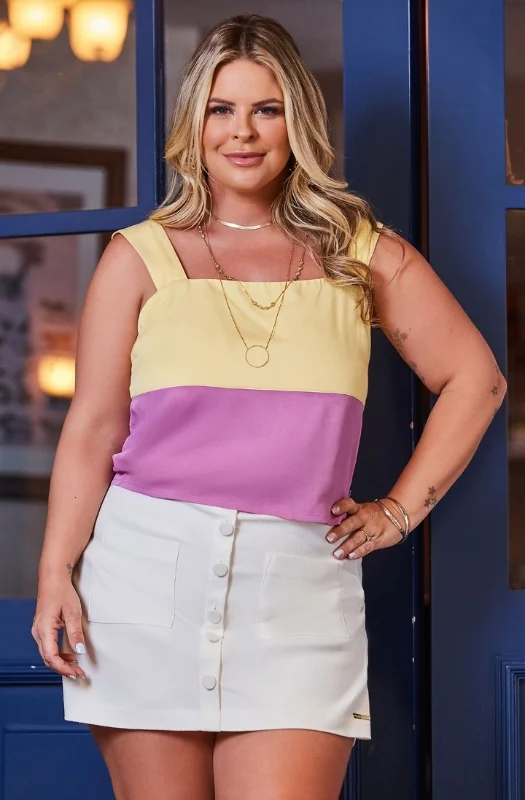 Blusa Plus Size Amarelo e Lilás - Karol Savannah
