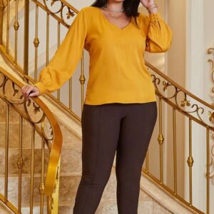 Blusa Plus Size Manga Longa Mostarda - Alicia Savannah