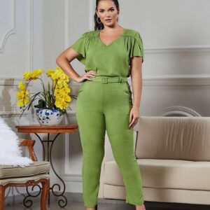 Conjunto Plus Size de Blusa e Calça Verde - Giovana Savannah