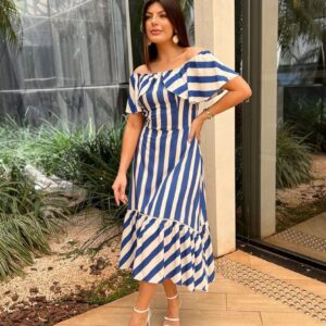 Vestido Ciganinha Midi Listras Magda Occhi