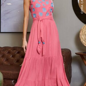 Vestido Busto Bordado Cora Canela - Chiclete