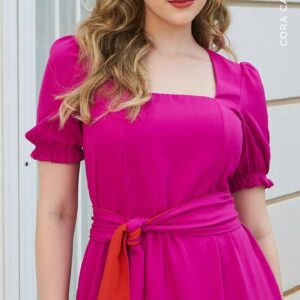 Vestido Decote Quadrado Cora Canela - Pink
