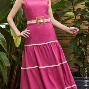 Vestido Longo Entremeios Cru Cora Canela - Pink