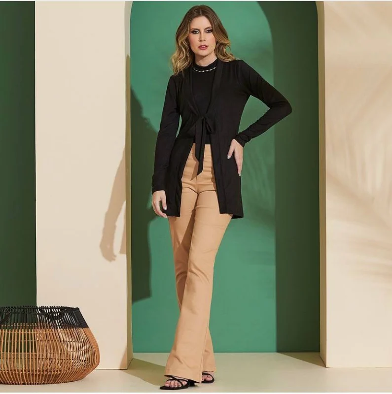Calça Flare Sarja Cora Canela - Preta - Imagem 2