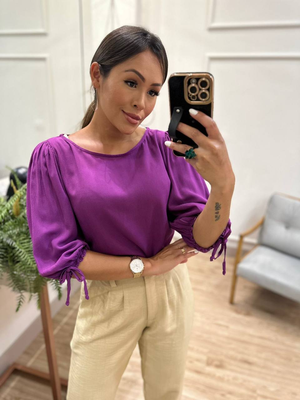 Blusa Lisa Viscolinho Roxa Tuca