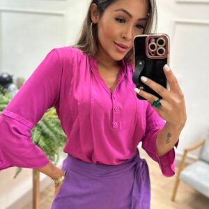 Blusa Polo Detalhe Pregas Fúcsia Tuca