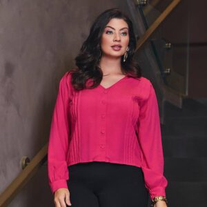 Blusa Plus Size com Nervuras Pink - Taina Savannah