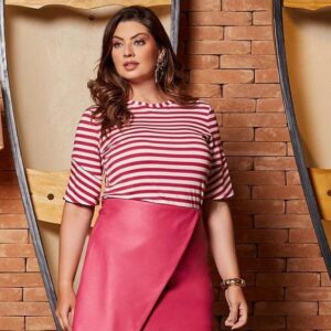 Blusa Plus Size Listrada Pink - Catarina Savannah
