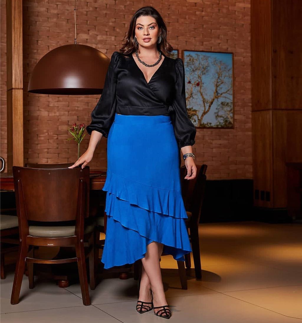 Saia Plus Size Midi Verde Azul - Ariana Savannah