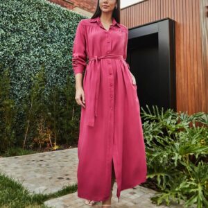 Vestido Chemise Sarja Longo Pink - RZM