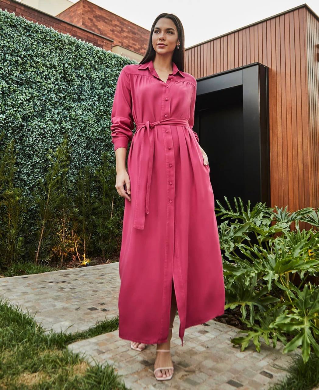 Vestido Chemise Sarja Longo Pink - RZM