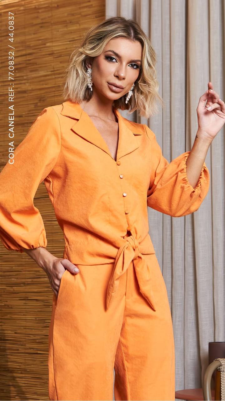 Blusa Amarração Cupro Laranja Cora Canela