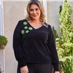 Blusa Plus Size Tricô Preta - Bella Savannah