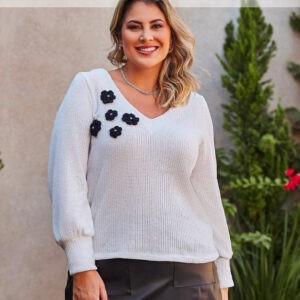 Blusa Plus Size Tricô Off White - Bella Savannah