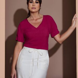 Blusa Decote em V Azul Marinho - Helena Inicial A