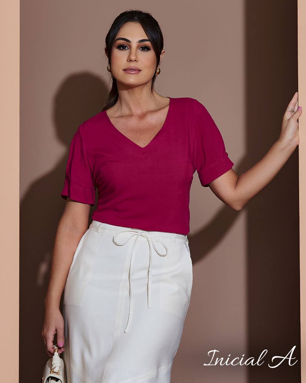 Blusa Decote em V Pink - Helena Inicial A