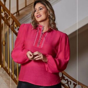 Camisa Plus Size Bordada Pink - Rayane Savannah