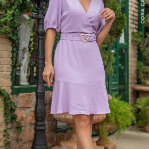 Vestido Curto Crepe Poá Lilás Cora Canela