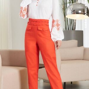 Calça Detalhe Trança Cós Laranja Cora Canela