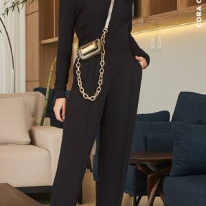 Conjunto Moletinho Detalhe Avesso Preto Cora Canela