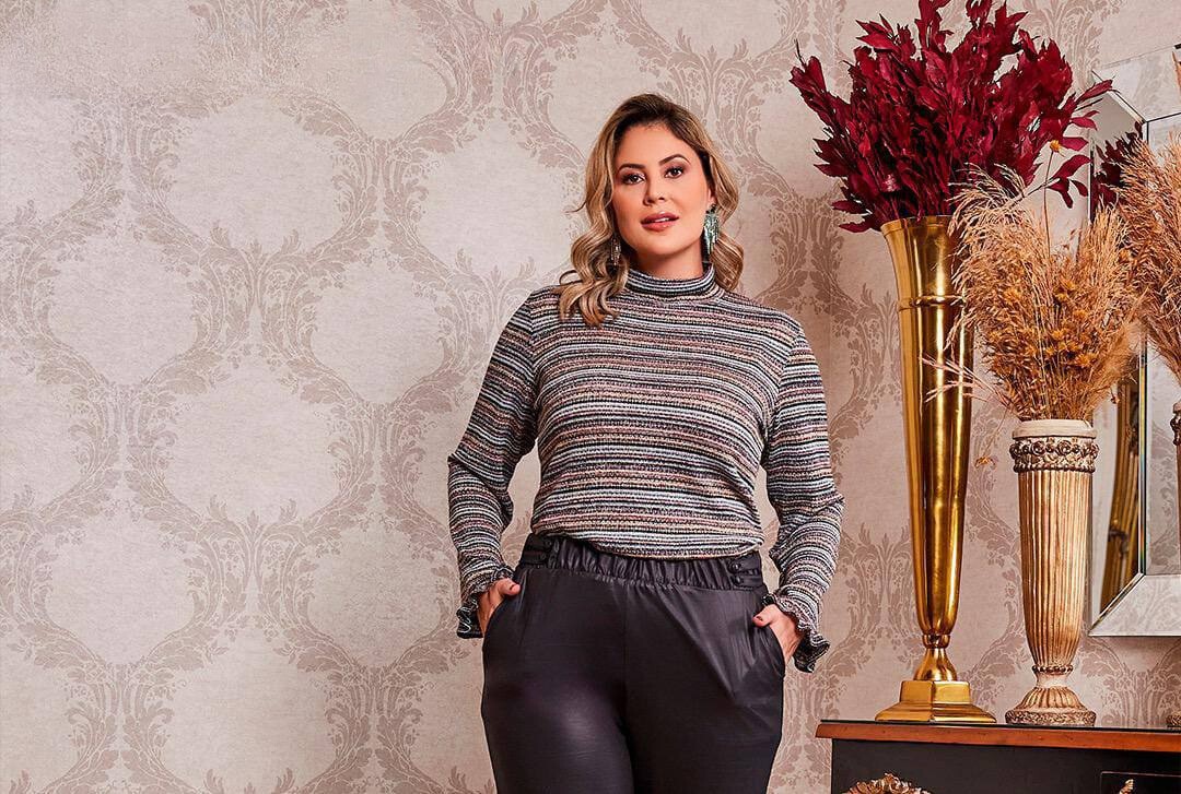 Blusa Plus Size Estampada Preta - Alessandra Savannah