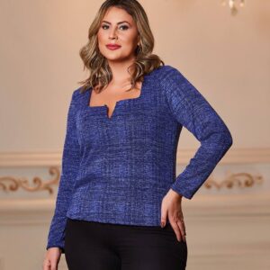 Blusa Plus Size Tricô Azul - Cinthia Savannah