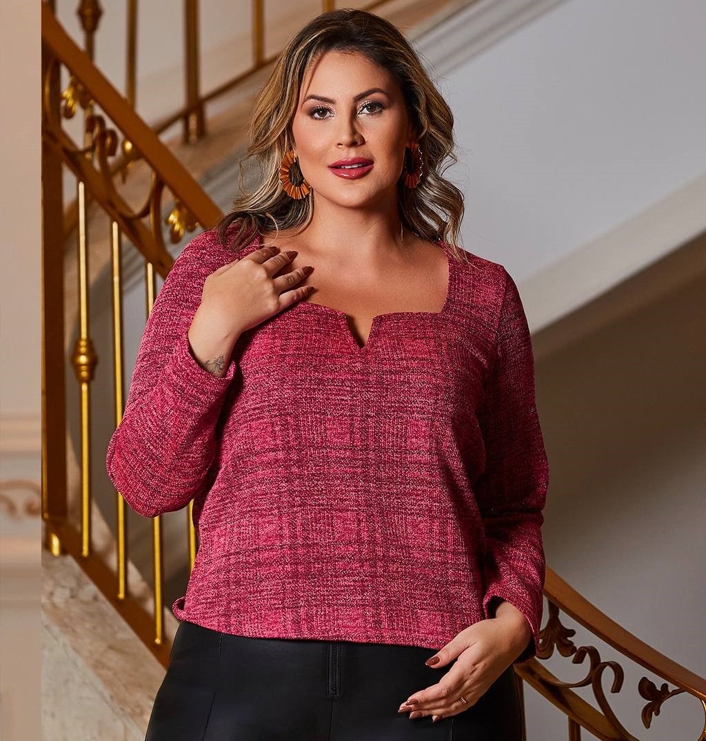 Blusa Plus Size Tricô Pink - Cinthia Savannah