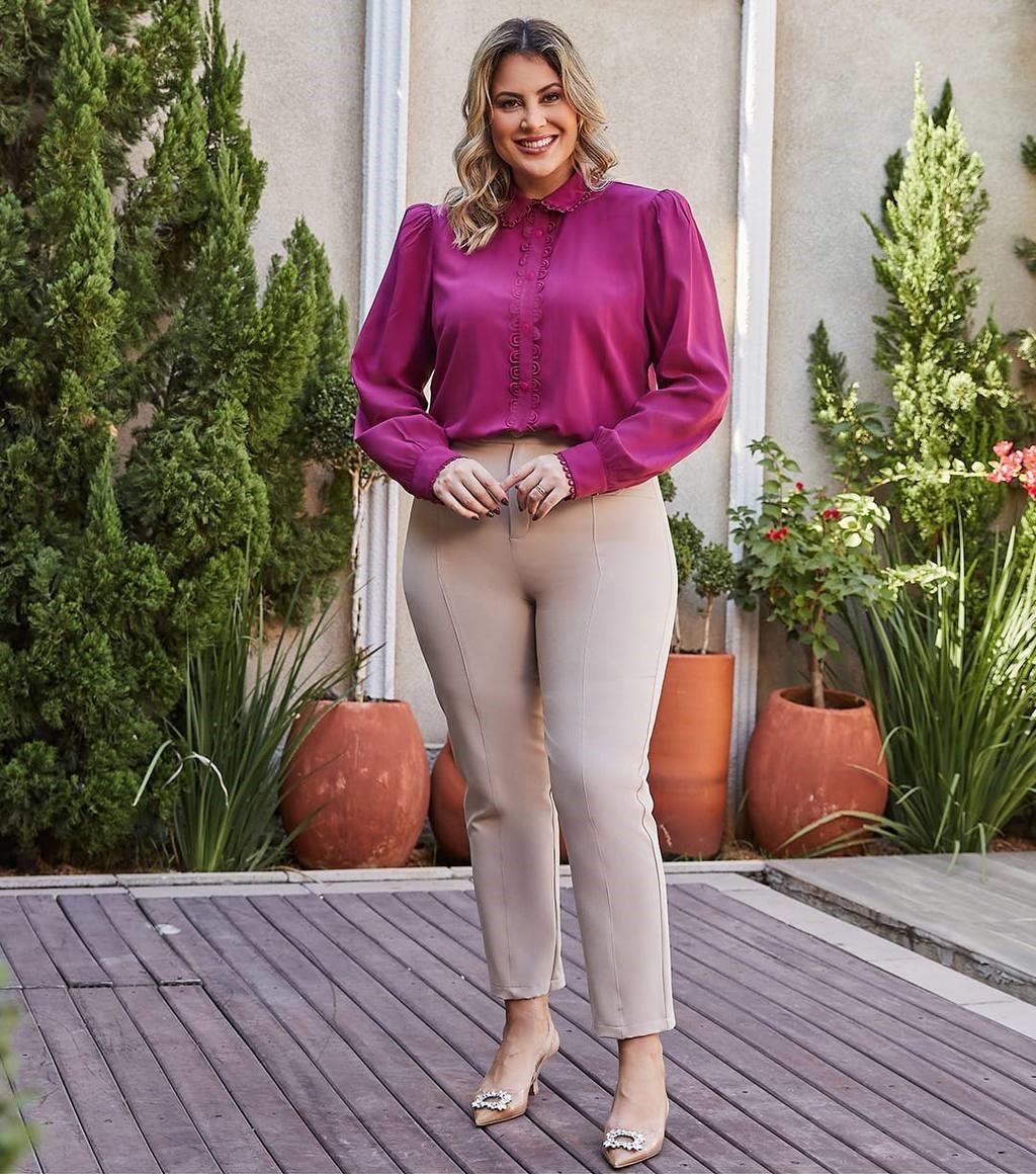 Camisa Plus Size Guipir Roxa - Sirley Savannah