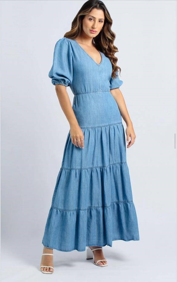 Vestido Jeans Longo com Recortes RZM - Imagem 2
