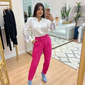 Calça Cenoura Passante Duplo Pink Cora Canela