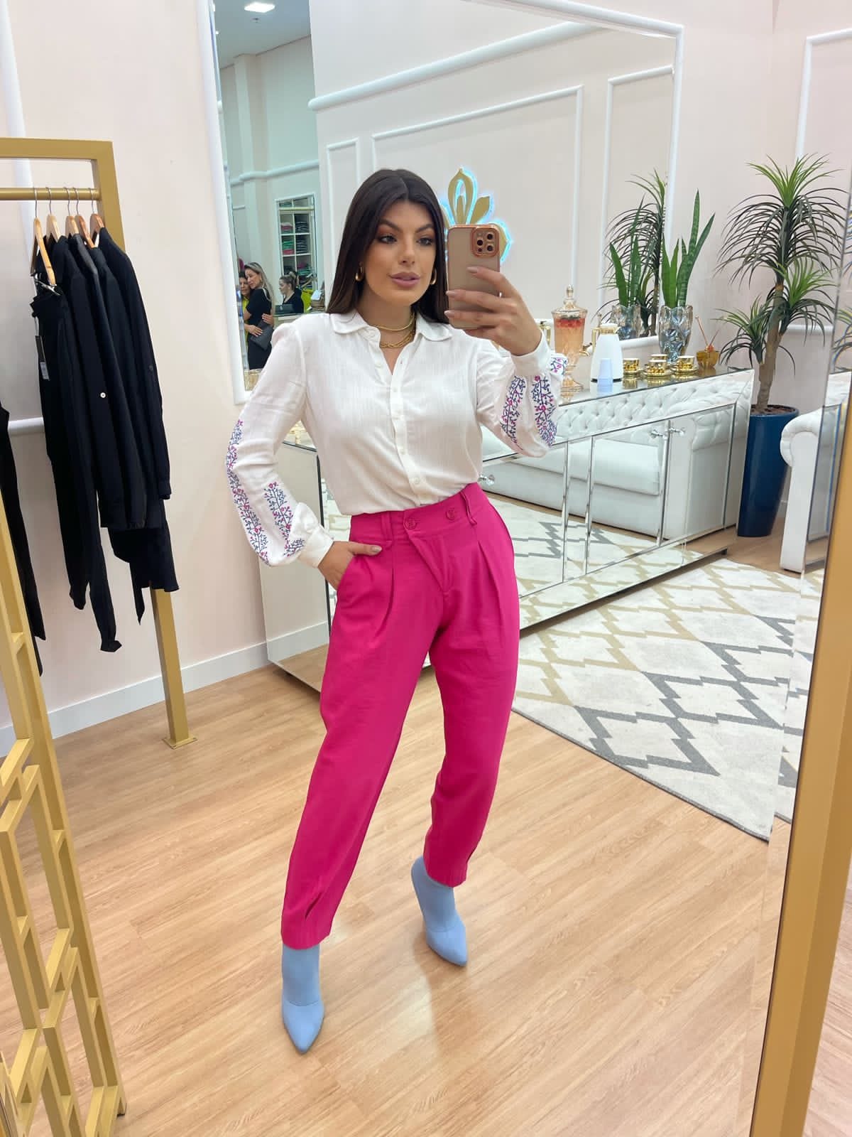 Calça Cenoura Passante Duplo Pink Cora Canela