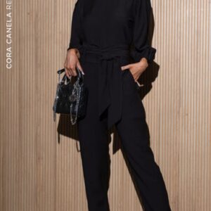 Cropped Botão Costas Preto Cora Canela