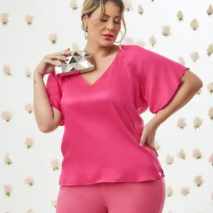 Blusa Plus Size Botões Preta - Clebiana Savannah