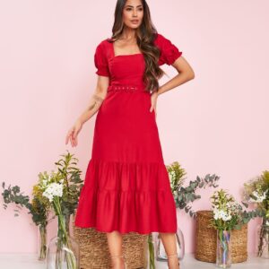 Vestido Midi Mariany Vermelho Inicial A