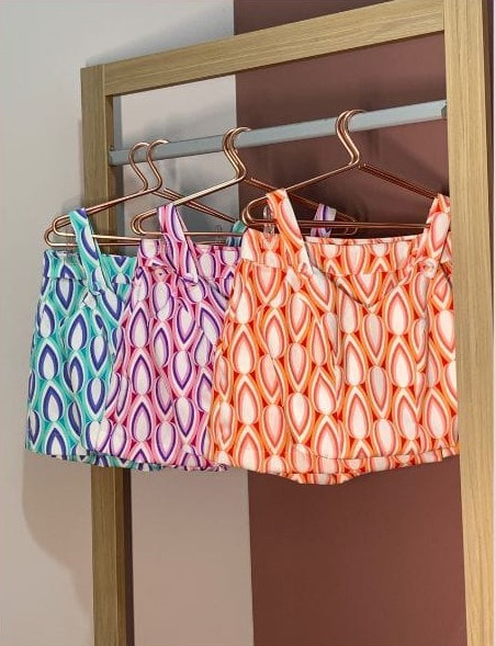 Conjunto Short Saia Caroline Estampado Laranja Inicial A - Imagem 2