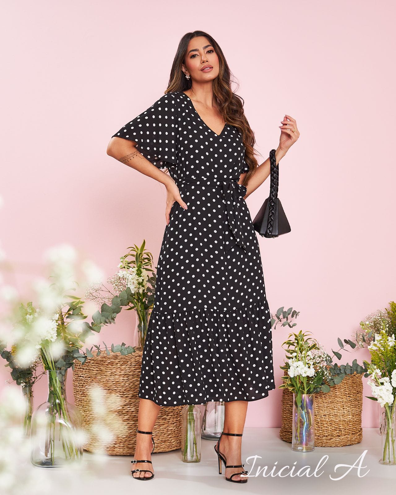 Vestido Midi Dalva Poá Inicial A
