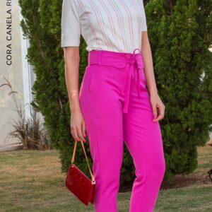 Calça Cinto Ondas Pink Cora Canela