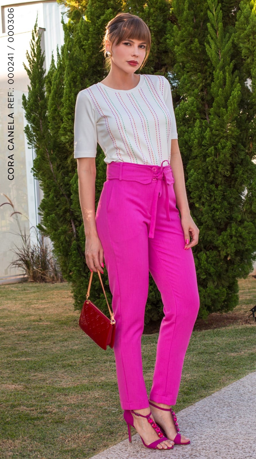 Calça Cinto Ondas Pink Cora Canela
