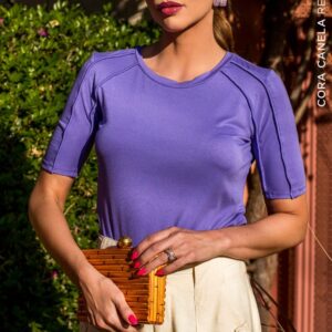 T-Shirt Detalhe Cordão Lilás Cora Canela