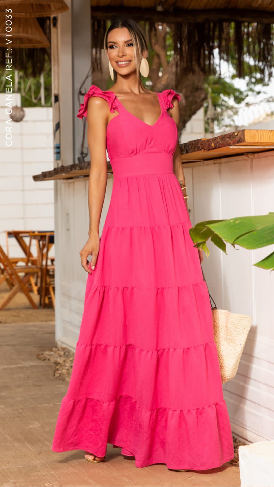Vestido Alça 3 Camadas Chiclete Cora Canela