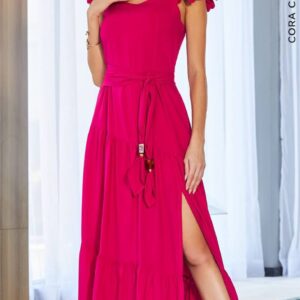 Vestido Camadas Diagonais Pink Cora Canela