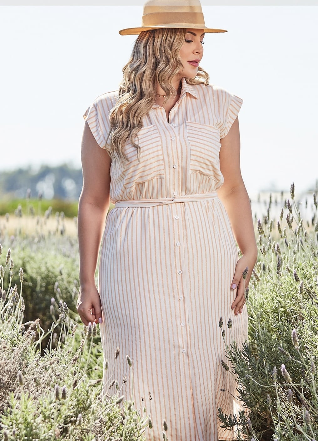 Vestido Plus Size Listrado Laranja Helen Savannah