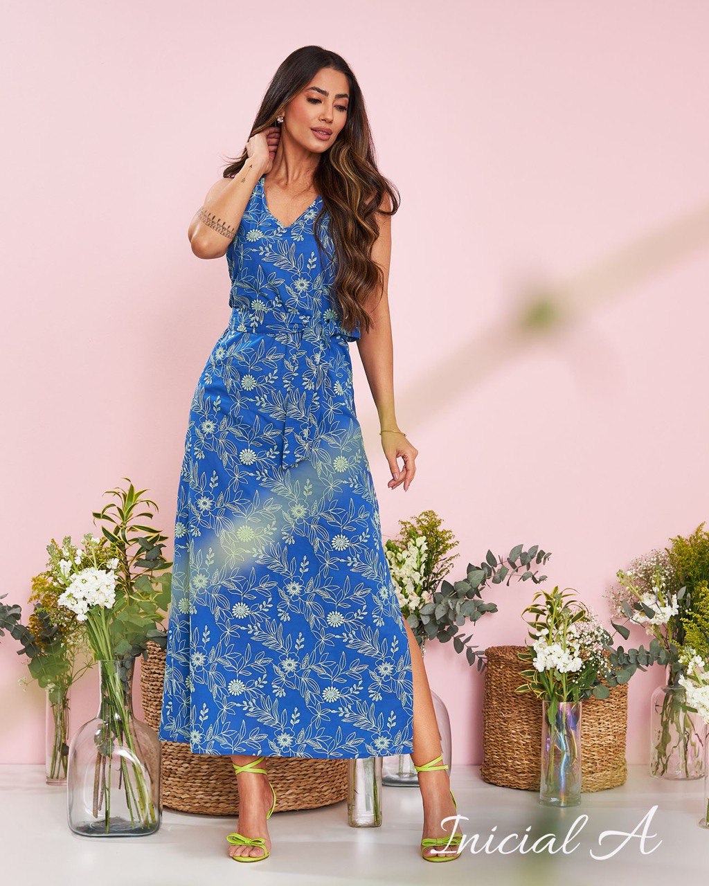 Vestido Bordado Azul Lais Inicial A