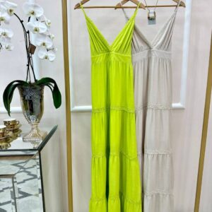 Vestido Longo com Alças e Entremeios Lima Cora Canela
