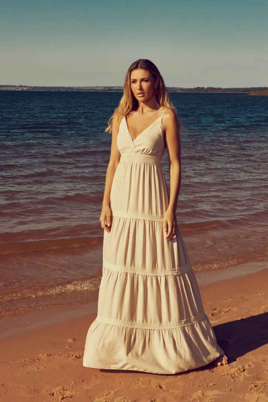 Vestido Longo com Alças e Entremeios Lima Cora Canela - Imagem 5
