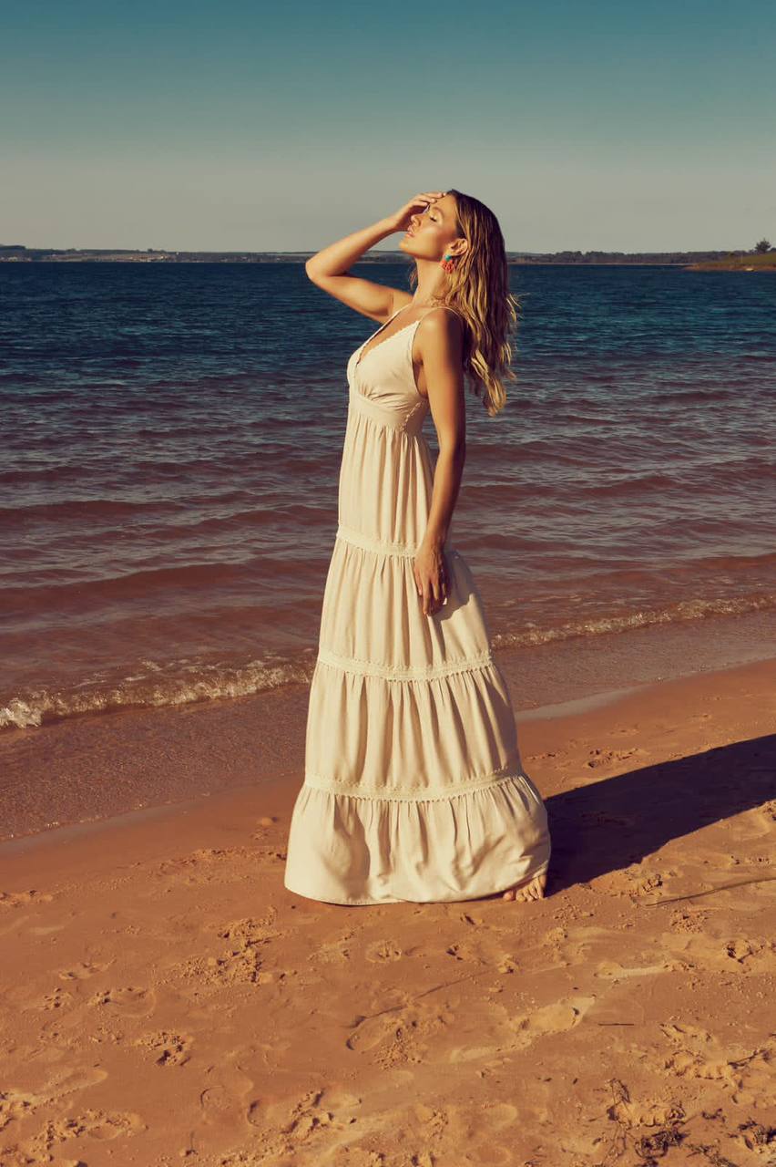 Vestido Longo com Alças e Entremeios Lima Cora Canela - Imagem 4