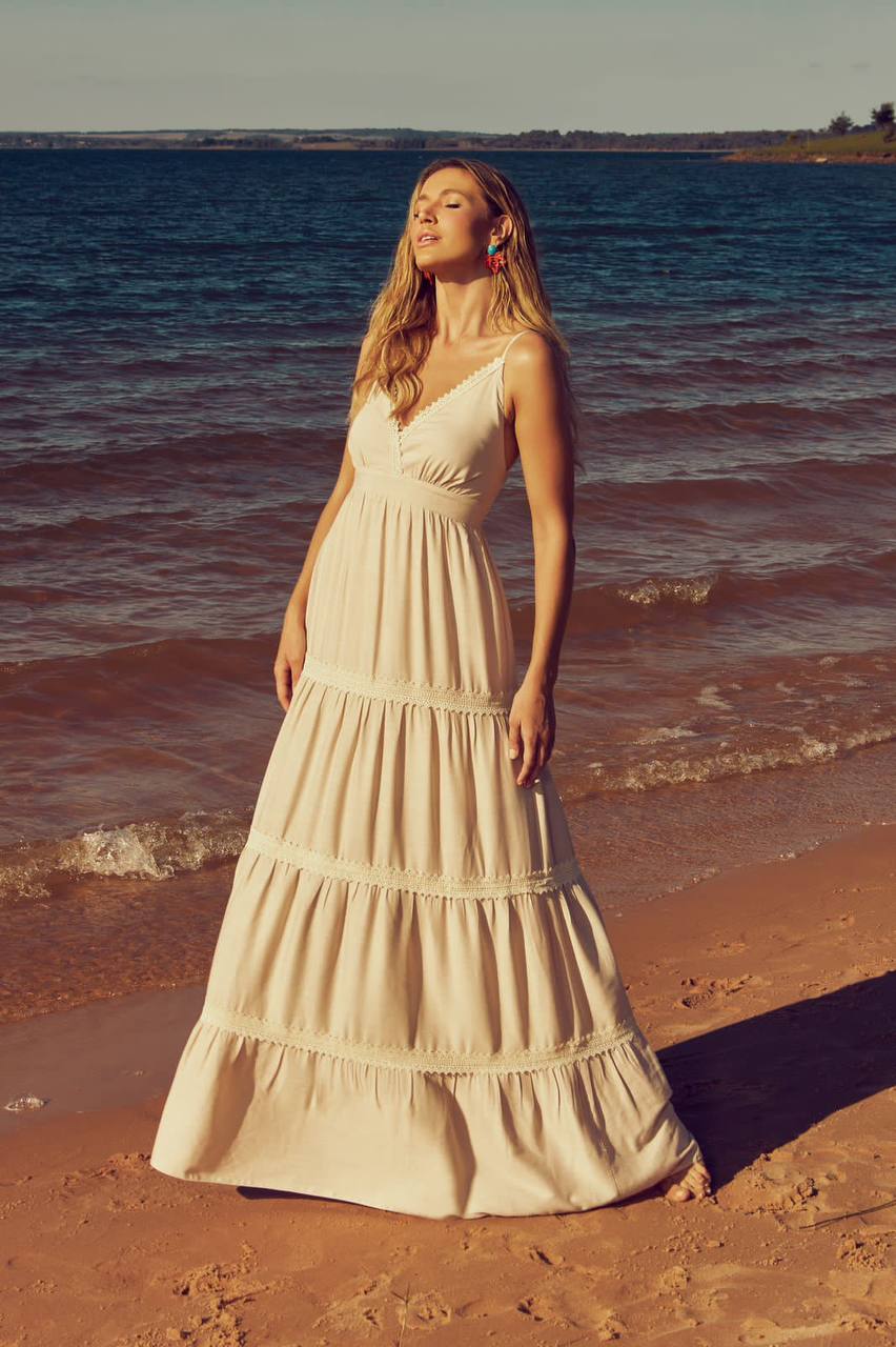 Vestido Longo com Alças e Entremeios Lima Cora Canela - Imagem 3