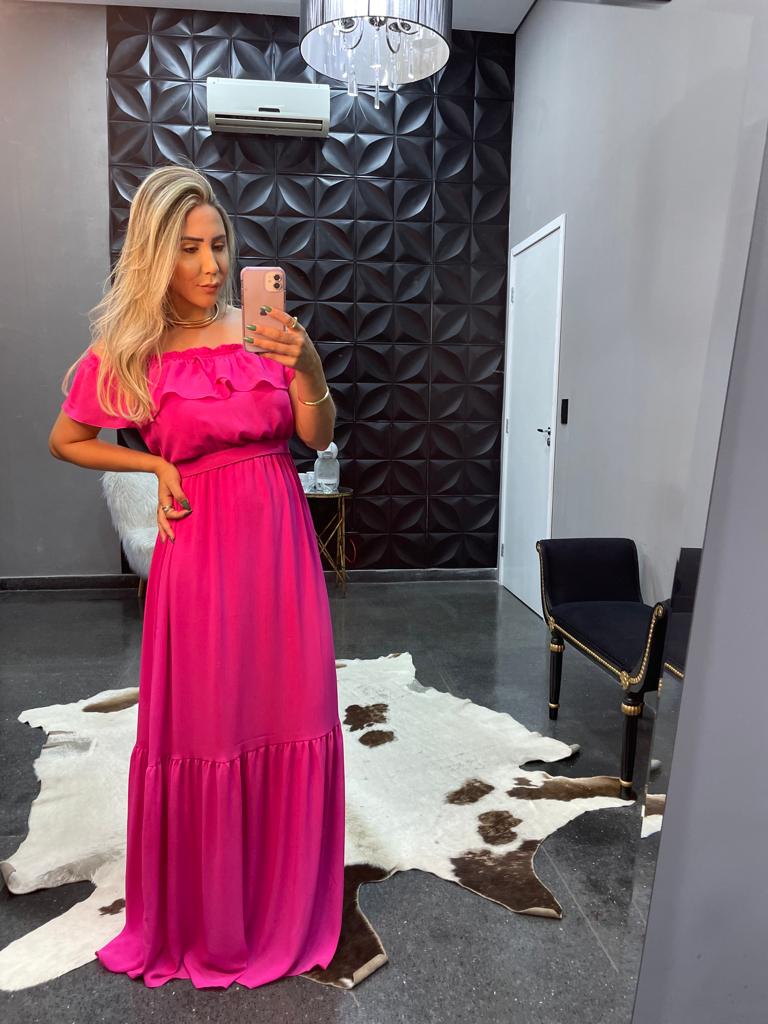 Vestido Longo Ombro a Ombro Azul Melina Inicial A