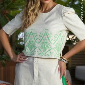 Blusa Bordada Barrado Cora Canela